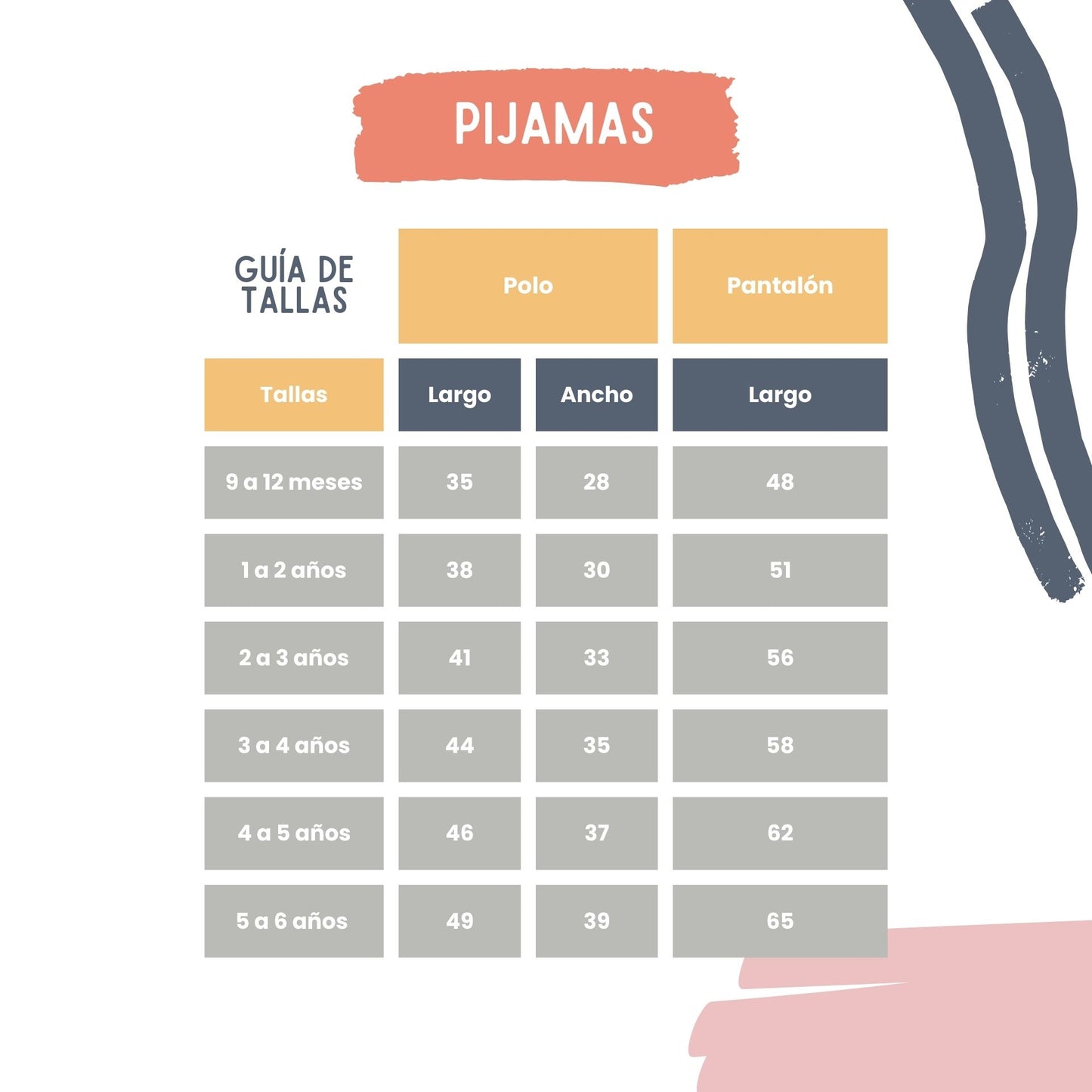 Guía de Tallas Pijamas
